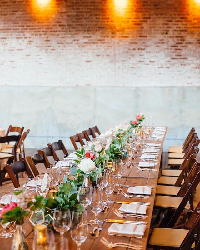 &bull;our in-house farm tables are perfect for long feasting tables. this picture from Rebeca and Brian&rsquo;s wedding is just dreamy&bull;